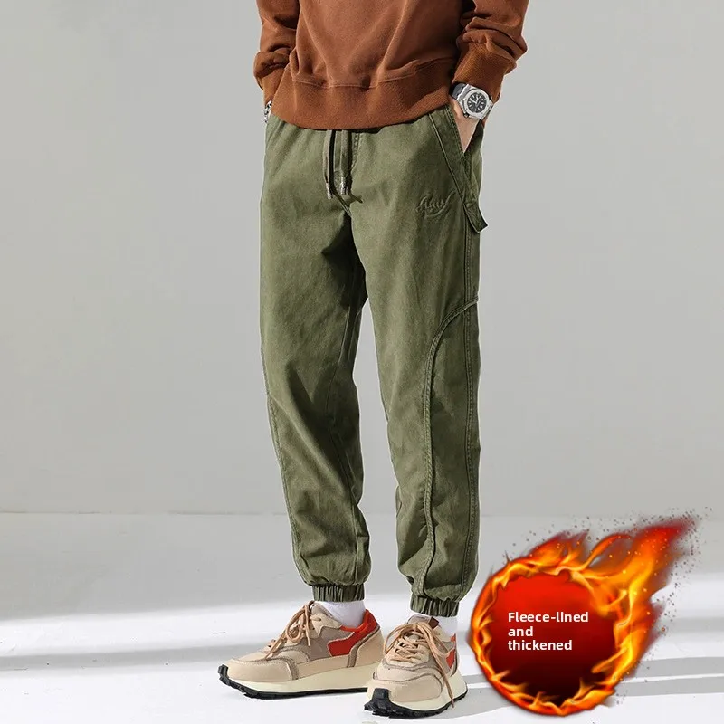 

New 2025 Pure Cotton Military een Work Pants Men's Autumn Winter Thiened Fce Lined Cuffed Casual Trousers