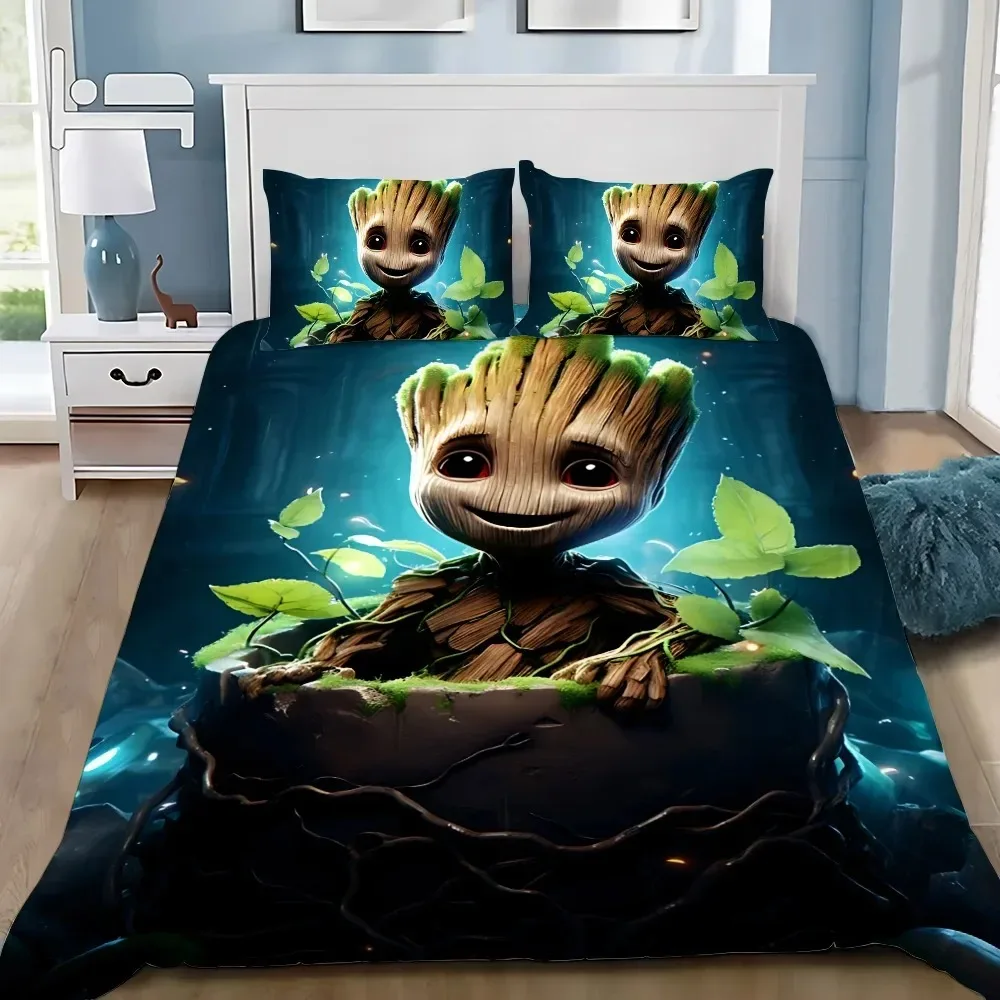 

3D Print Kawaii Movie Groots Bedding Set,Girls Adult Single Twin Queen Size, Duvet Cover Pillowcase Bedding