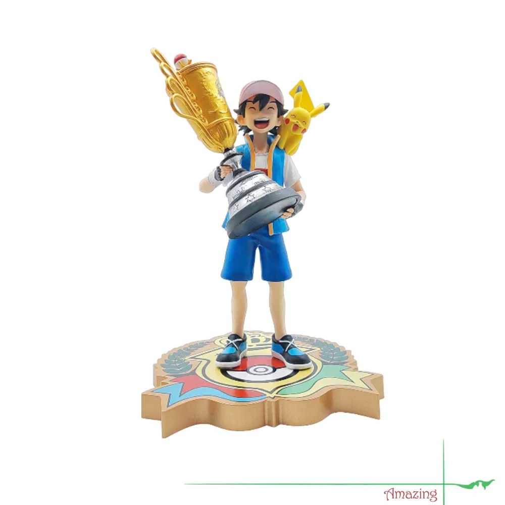 Pet Monsters National Championship Champion's Cup Gold Trophy Ash Ketchum Pikachu Anime Collectible Figurine