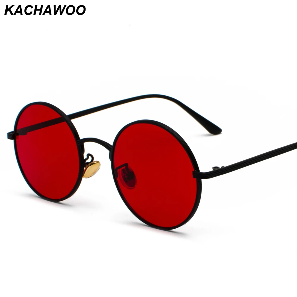 Kachawoo women sunglasses with red lenses round metal frame vintage retro glasses sun for men unisex birthday gifts