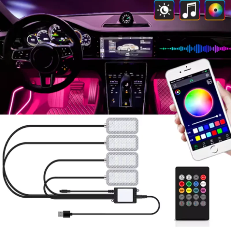 

Neon Dual control LED Car Interior Ambient Foot Light with USB Wireless Remote Music APP Control Auto Atmosphere Decorative Lamp