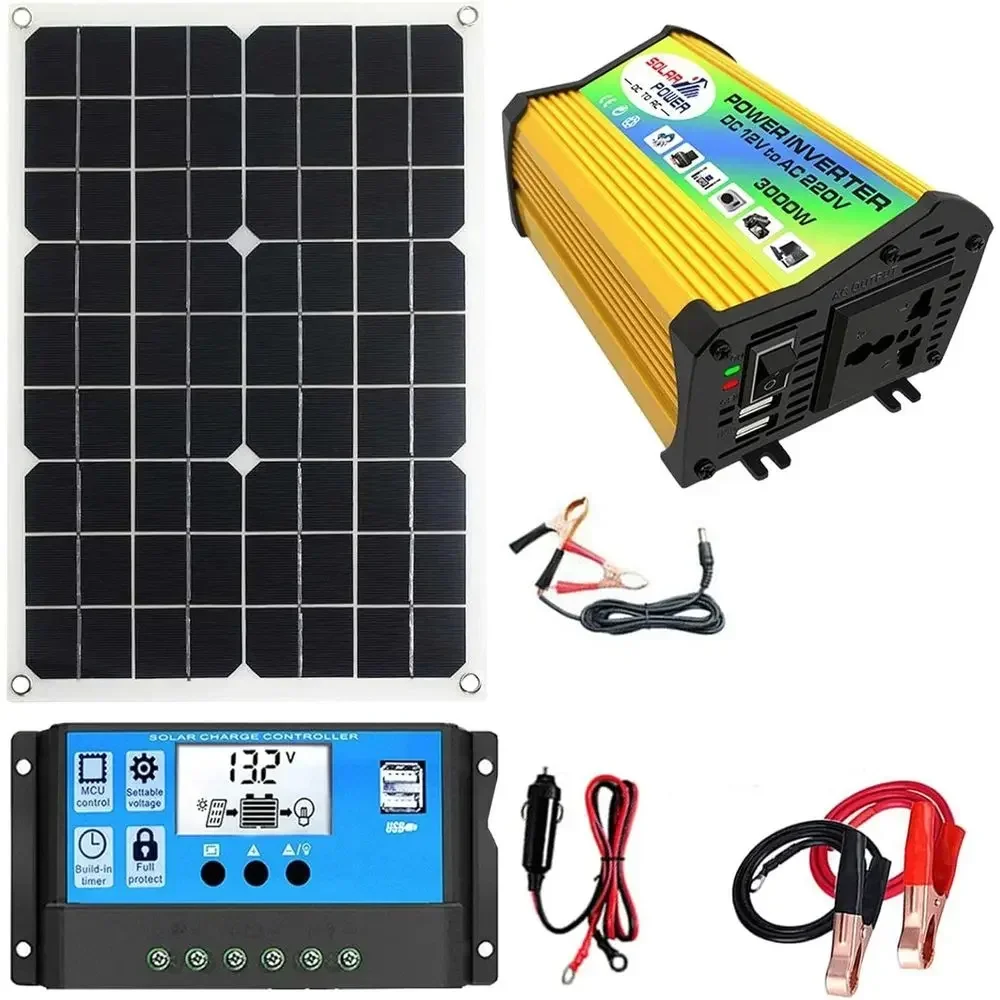 3000W Solar Panel Controller and Inverter Kit, Complete Solar System for Home or RV, Mounting Brackets Included