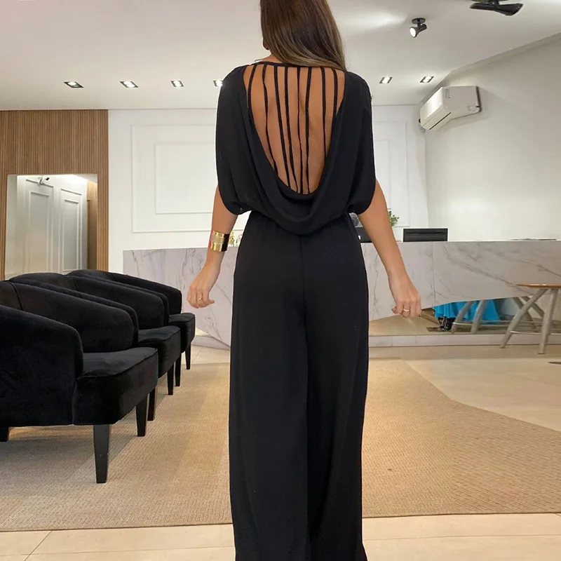 Dorywczo mody kobiet proste spodnie Playsuit dojazdy pani elegancki kombinezon Sexy bez rękawów Ruched Backless imprezowy kombinezon damski