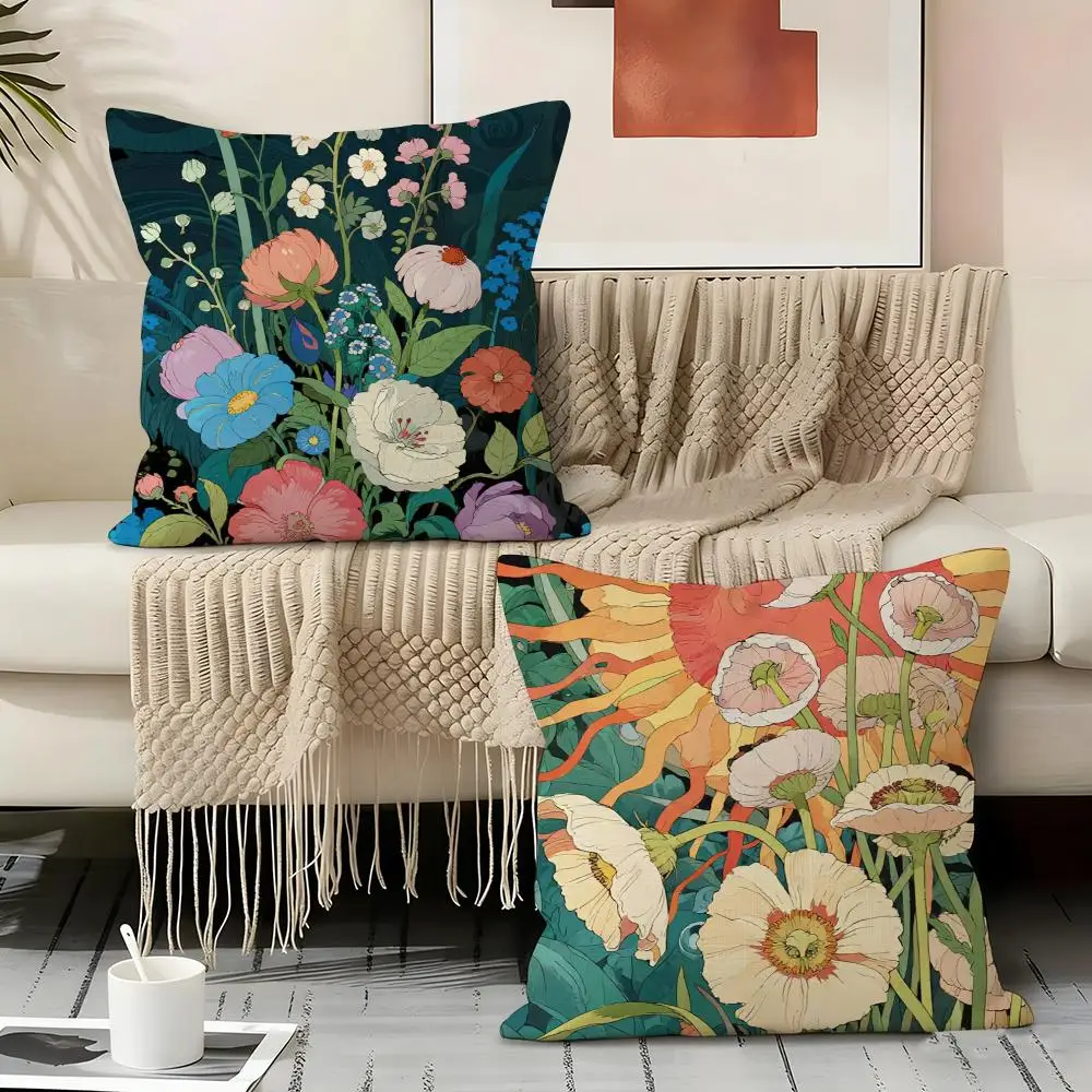 Painted Flowers Pillow Case Pillowcase, Double-sided Printed, Sofa Cushion, Bedroom Headboard Pillow