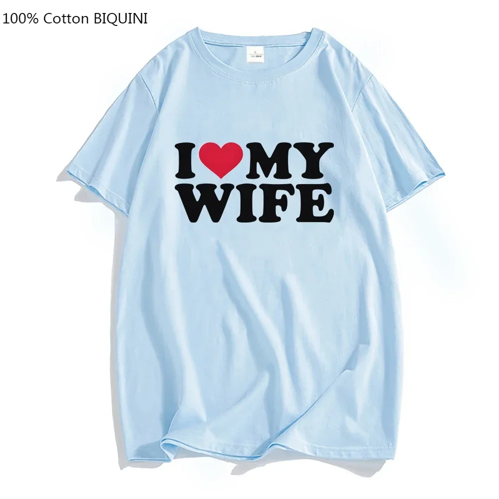 I Love My Wife Red Heart Logo T-shirt Men's T-shirt Korean Pure Cotton Comfortable Breathable Personalized Round Neck T-shirt Hi