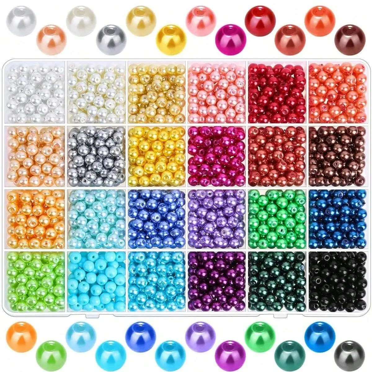 1680pcs 6mm 24 Colors Faux Pearl Set DIY Bracelet Necklace Making Materials with Box