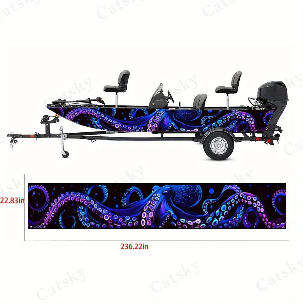 Adesivi per barche con polpo gigante dell'altura, decalcomanie in vinile durevoli impermeabili in PVC per barche da pesca, grafica durevole ed elegante
