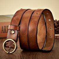 2.5CM Real Genuine Leather Belt Women Luxury Copper Round Buckle Cowskin Female Belt Simple Waist Strap For Jeans Candy Color