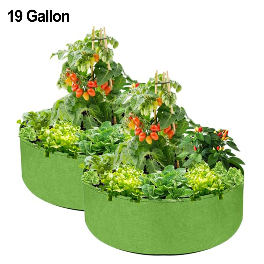 2 Pack Green Large Fabric Planting Bags - Non Woven Reusable Grow Pots for Herbs Vegetables Flowers Potatoes Indoor Outdoor