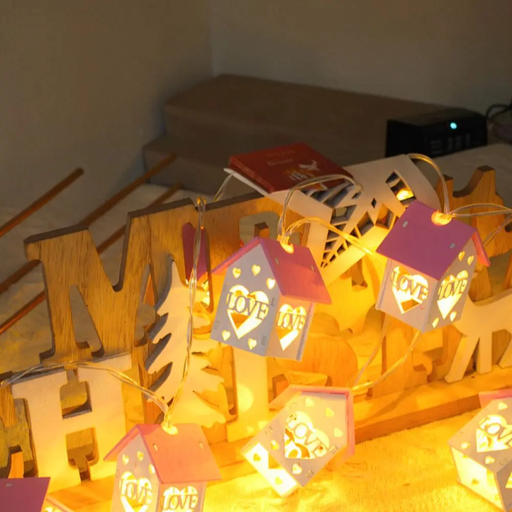 Rustic Wood Cottage LED String Lamp For Christmas Holiday Tree Decoration Warm Ambience Fairy Lights Home Party Indoor Ornament