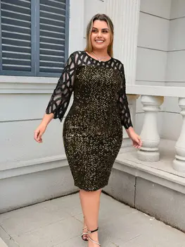 Party Dress Plus Size Ladies Midi Sequin Mesh Long Sleeve Lace Elegant Bodycon L-4XL 5XL Evening Dresses Woman Summer 4 Party Dress Plus Size Ladies Midi Sequin Mesh Long Sleeve Lace Elegant Bodycon L-4XL 5XL Evening Dresses Woman Summer 4
