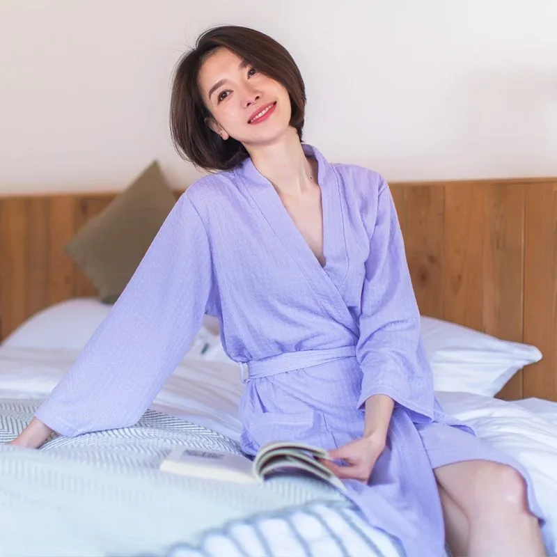 

Couple Waffle Bathrobe Men&Women Summer New Kimono Robe Shower Dressing Gown Breathable Nightgown Home Clothes Hotel Spa Robes