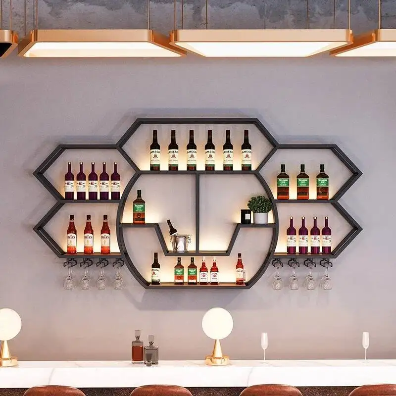 

Wall Mounted Liquor Wine Cabinets Display Corner Hanging Small Unique Wine Racks Cellar Industrial Barra De Vino Display Cabinet