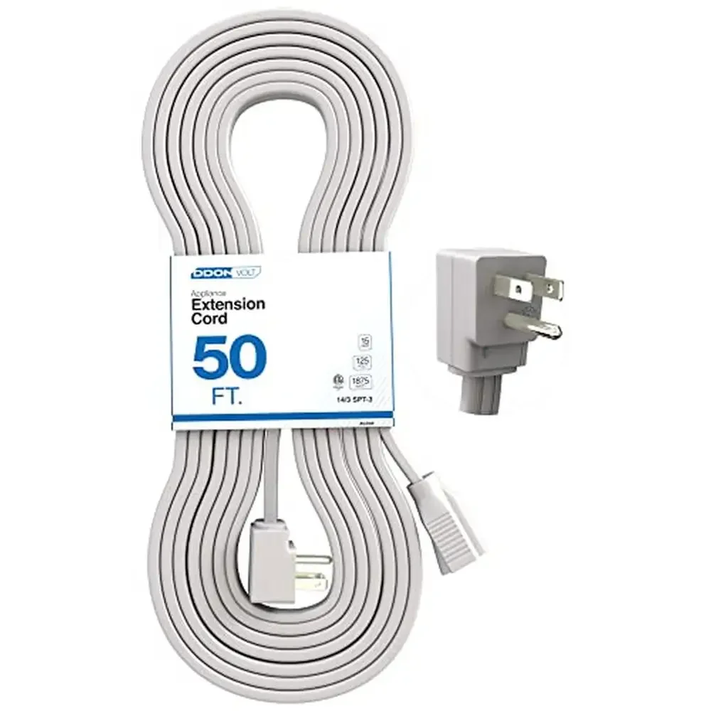 

Heavy Duty 50ft Extension Cord Appliances Air Conditioner Refrigerator 14 Gauge High Capacity Wire Flat 90-Degree Plug Easy Grip