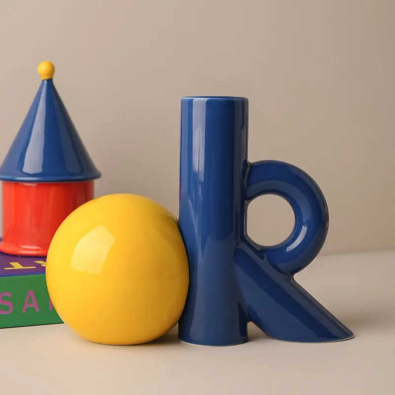 

4 цвета, керамическая ваза OK-образной формы, современный дом, гостиная, настольное украшение, свет, роскошная многофункциональная ваза LI428