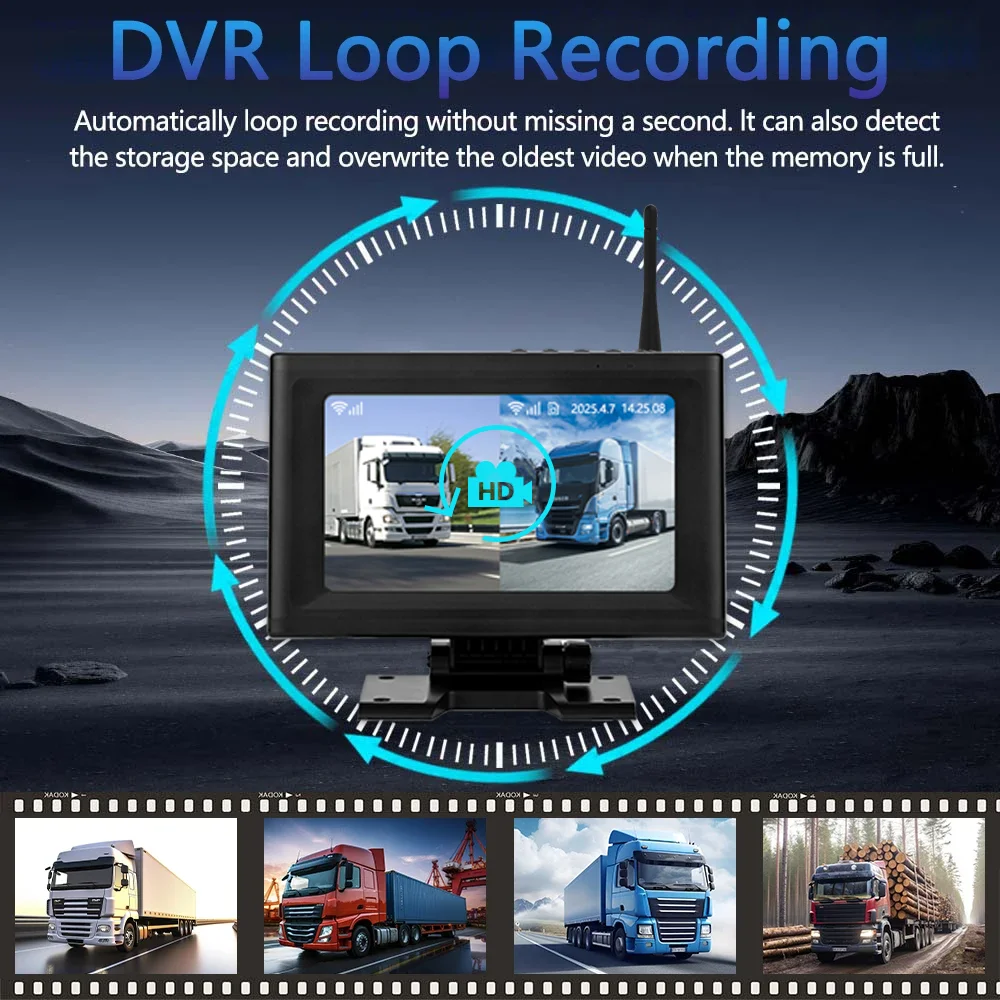 7 Inch Wireless 2.4G Digital Vehicle DVR BSD With 720P IR Night Vision Camera Monitor Kit Video Surveillance Recording For Truck