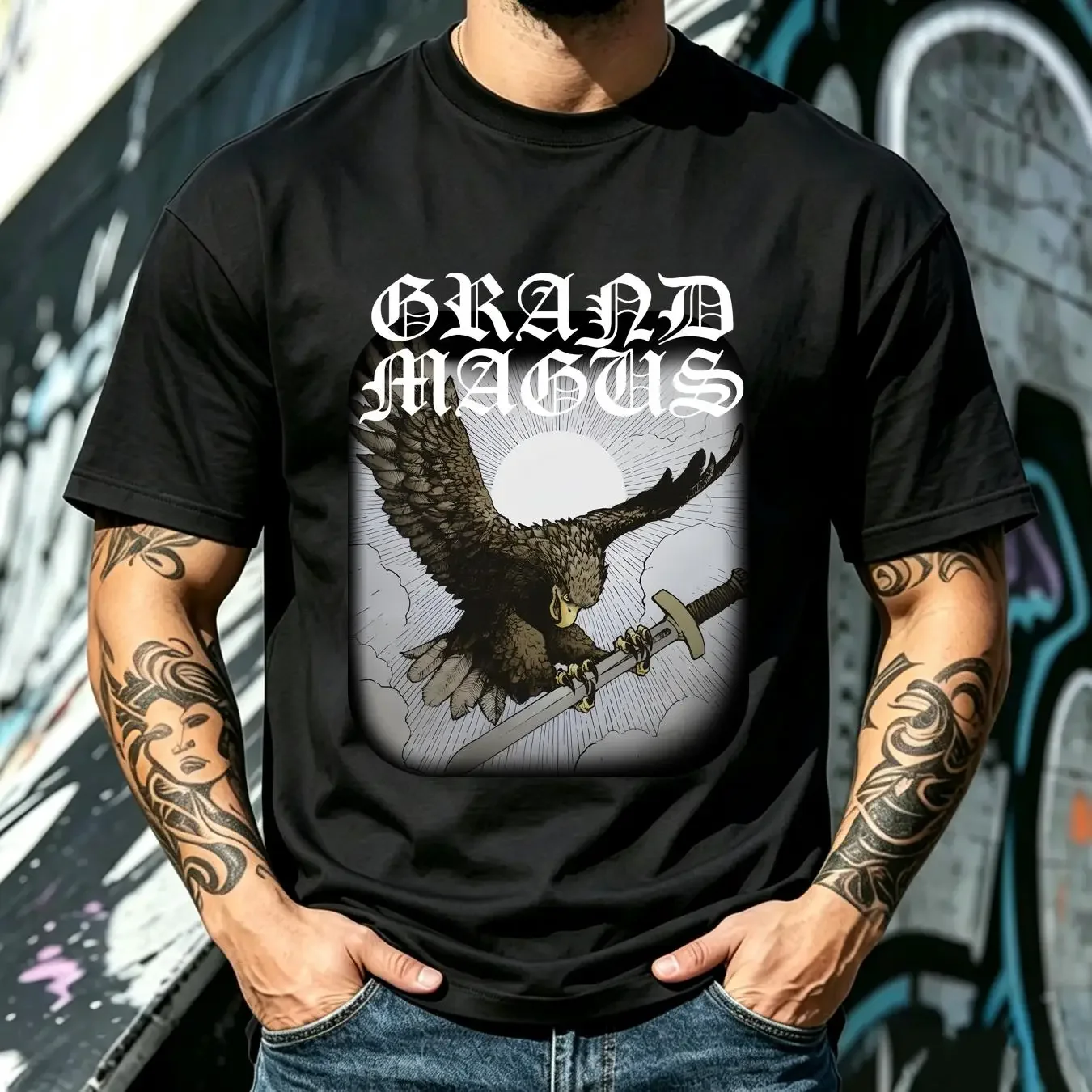 washed T Shirt GRAND MAGUS SWORD SONGS NEW BLACK long or short sleeves vintage Washed Slightly Stylish Soft Unisex Casual