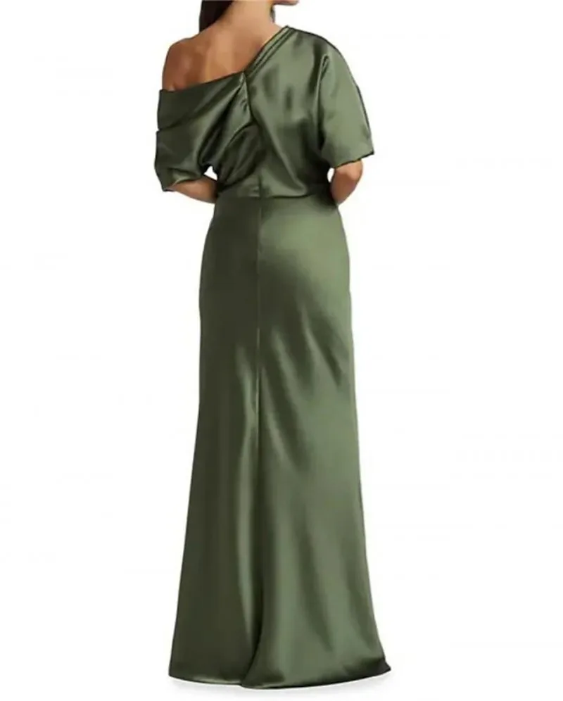 2025 Vestidos elegantes para madre de la novia y novio, vestidos De fiesta De boda De satén con hombros descubiertos, color verde militar, bata De