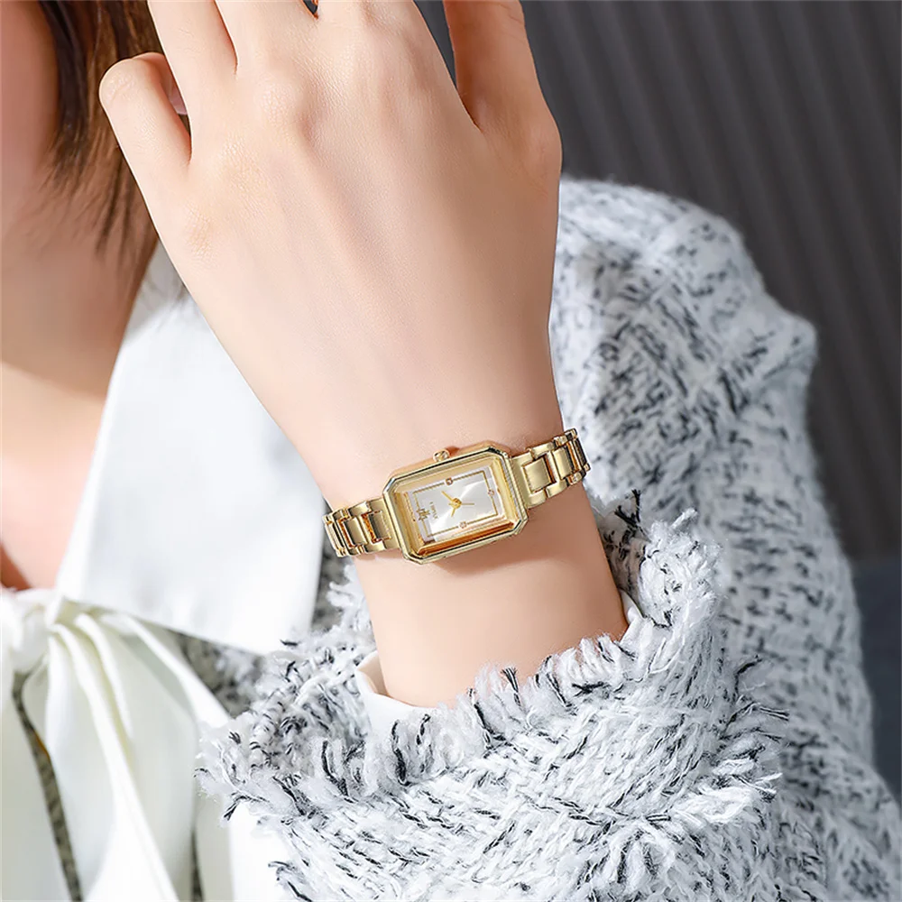 Ladies Simple Watch Fashion Rectangle Gold Quartz Watches Luxury Stainless Steel Waterproof Women\'s Dress Clock Gift Wristwatch