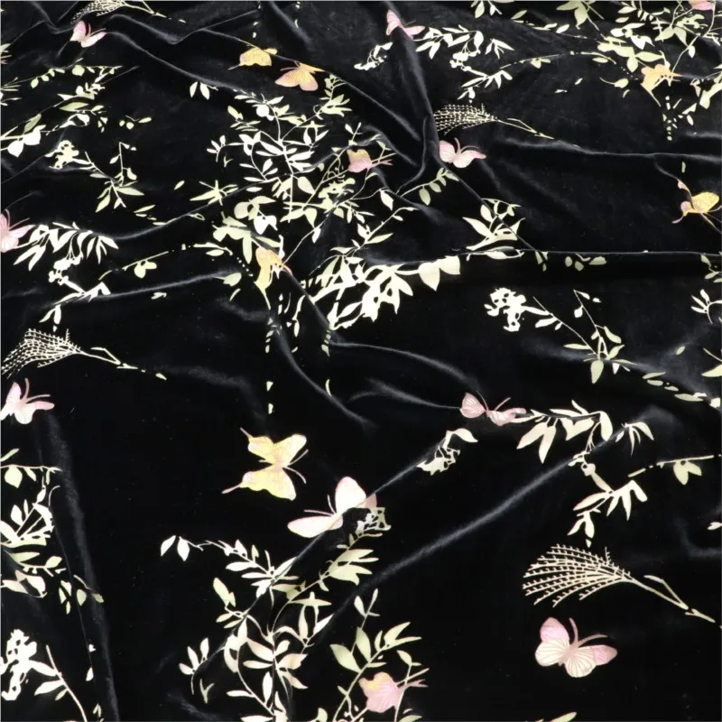 

Woven velvet brocade viscose printed mottled and burned fabric sleeping dress cheongsam