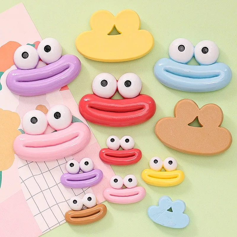 10Pcs Resin Cartoon Fun Big Mouth Flatback Cabochon Phone Decoration Materials Child Toy Craft Supplies DIY Handmade Accessories