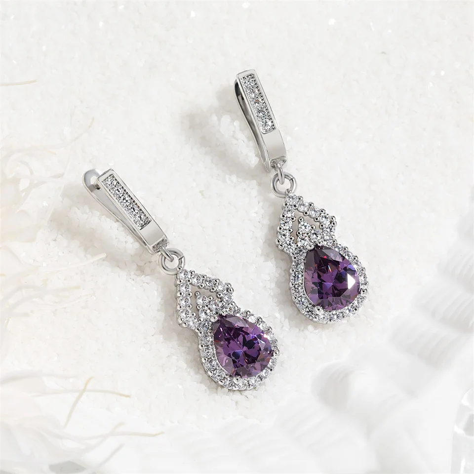 Inlaid Water Drop Fortune Earrings Water Drop Shaped Gemstone Earrings Jewelry Gifts High-end Light Luxury Zircon Gourd Earrings