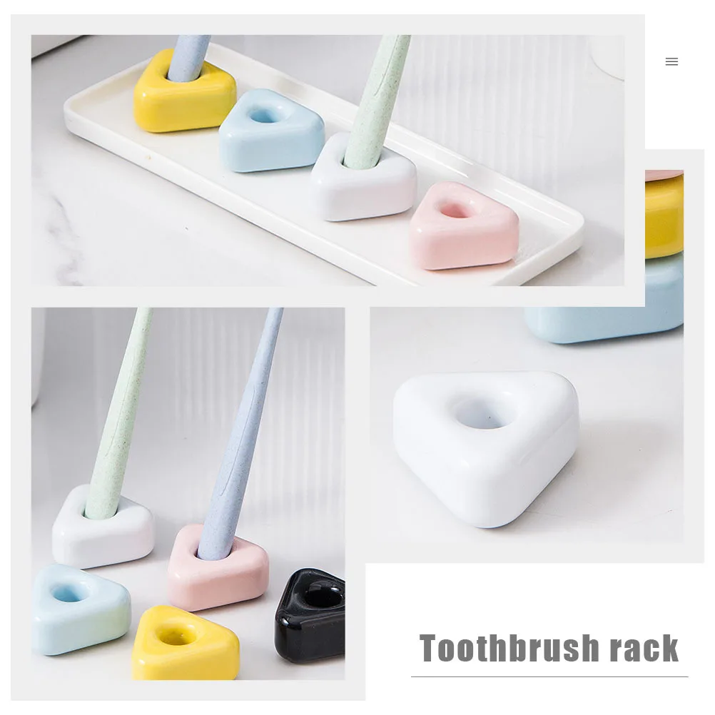 

4Pcs Toothbrush Holder Ceramic Desktop Triangular Design Bathroom Supplies Household Toothbrush Rack Practical