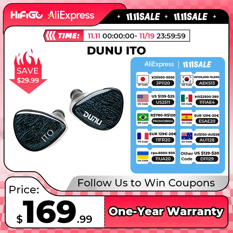 DUNU x KOTO ITO In-ear Earphones 2DD+2BA Hybrid Drivers IEMs with 4-Core Single-Crystal Copper Q-Lock Interchangeable Plug Cable