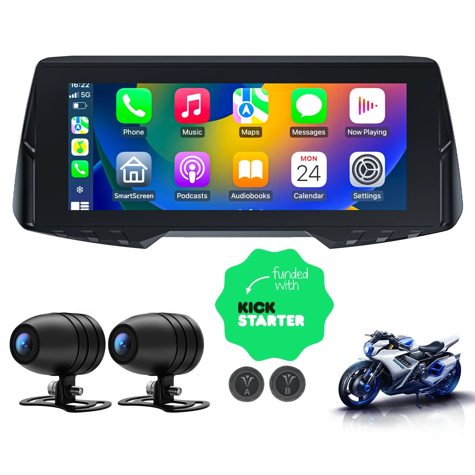 Spedal CL876 Gps Motorcycle Wireless CarPlay/Android Auto 6.86 Inch 1080P Dual Cameras Loop Recording Tire Pressure Monitoring