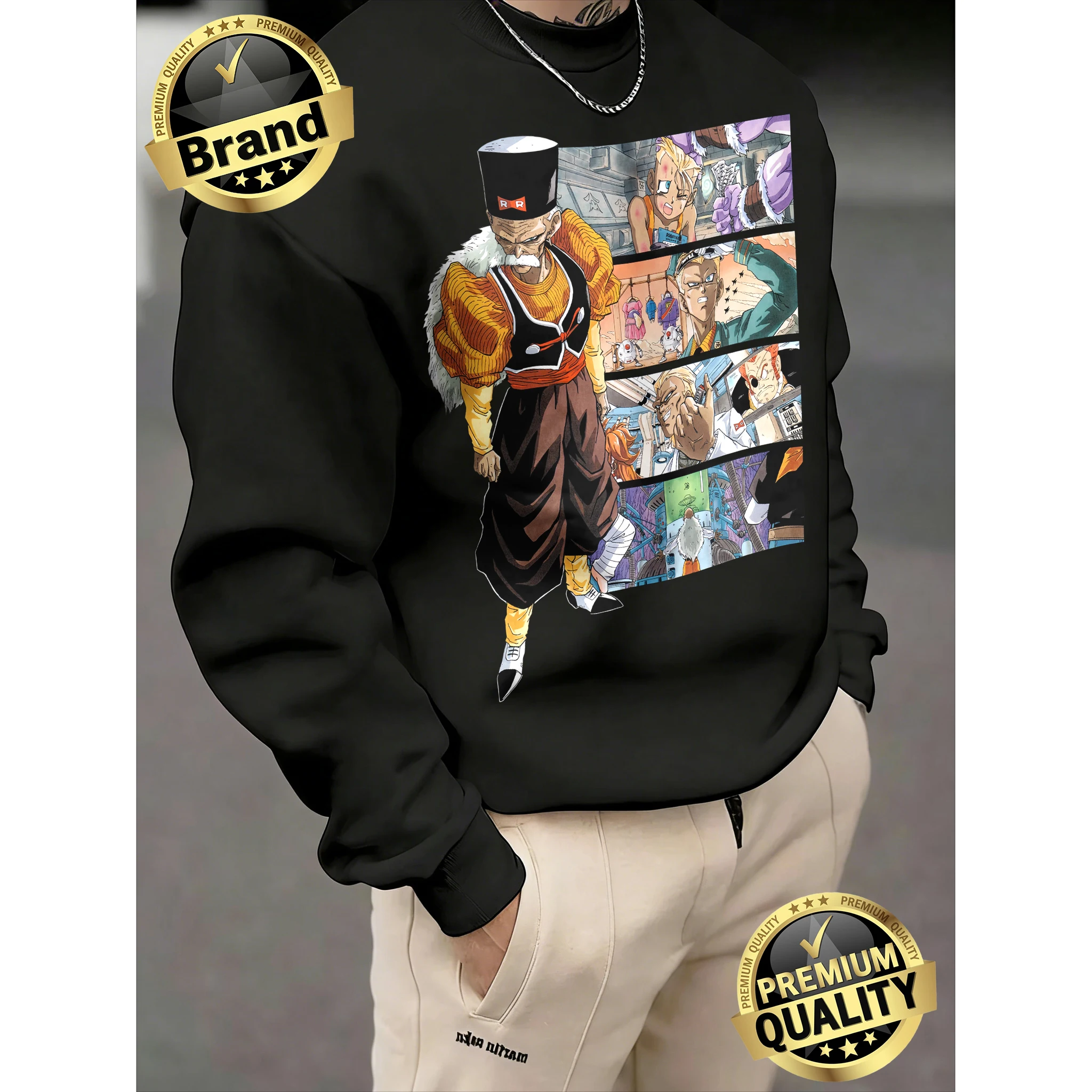 

Мужской оверсайз свитшот унисекс из 100% хлопка с принтом «Драгон Болл: Доктор Геро и Андроид» (весна-осень 2026) для фитнеса