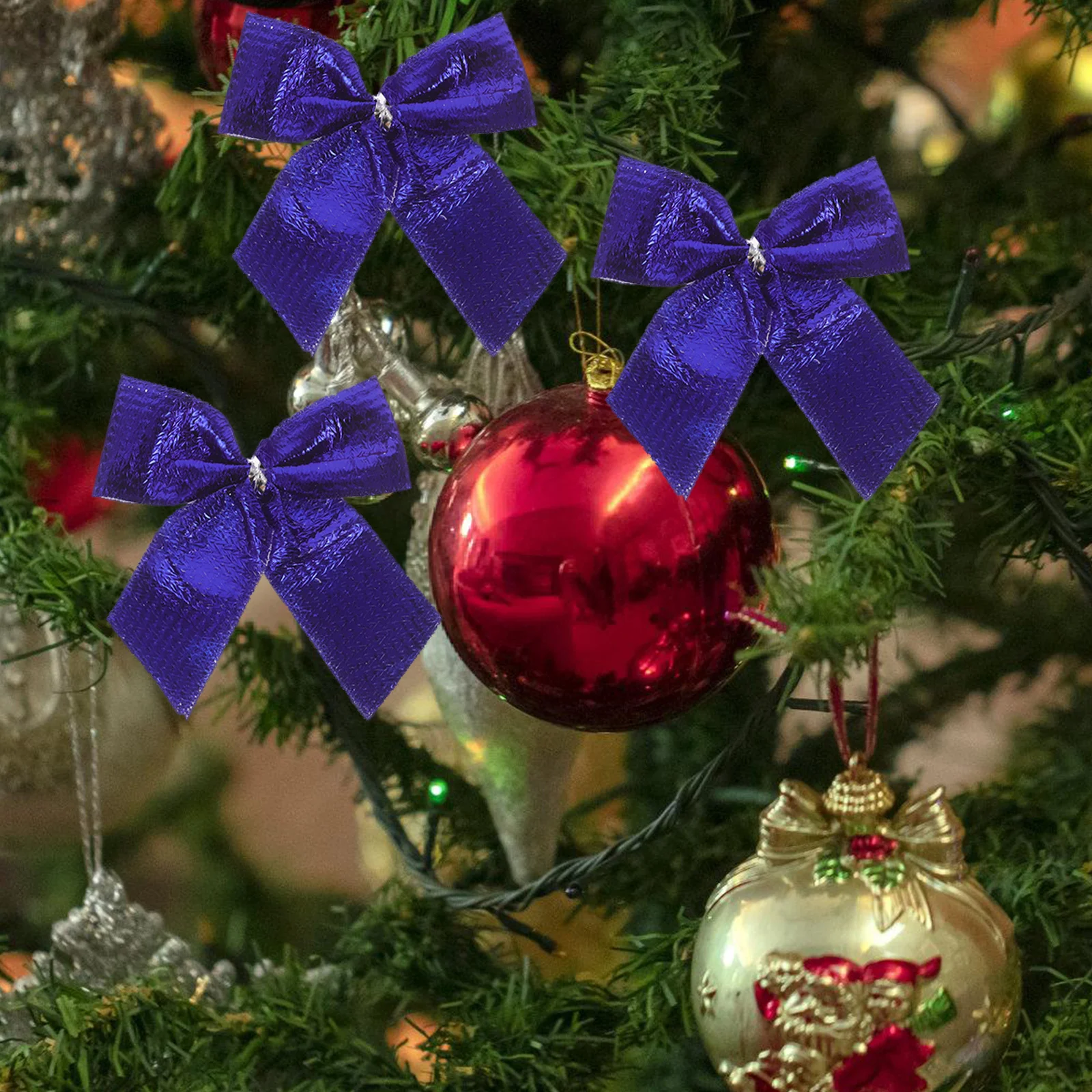 

60Pcs Christmas Bowknot Ornaments Premium Fabric Hanging Decor for Tree Home Office Party Xmas Decoration Christmas Bowknot