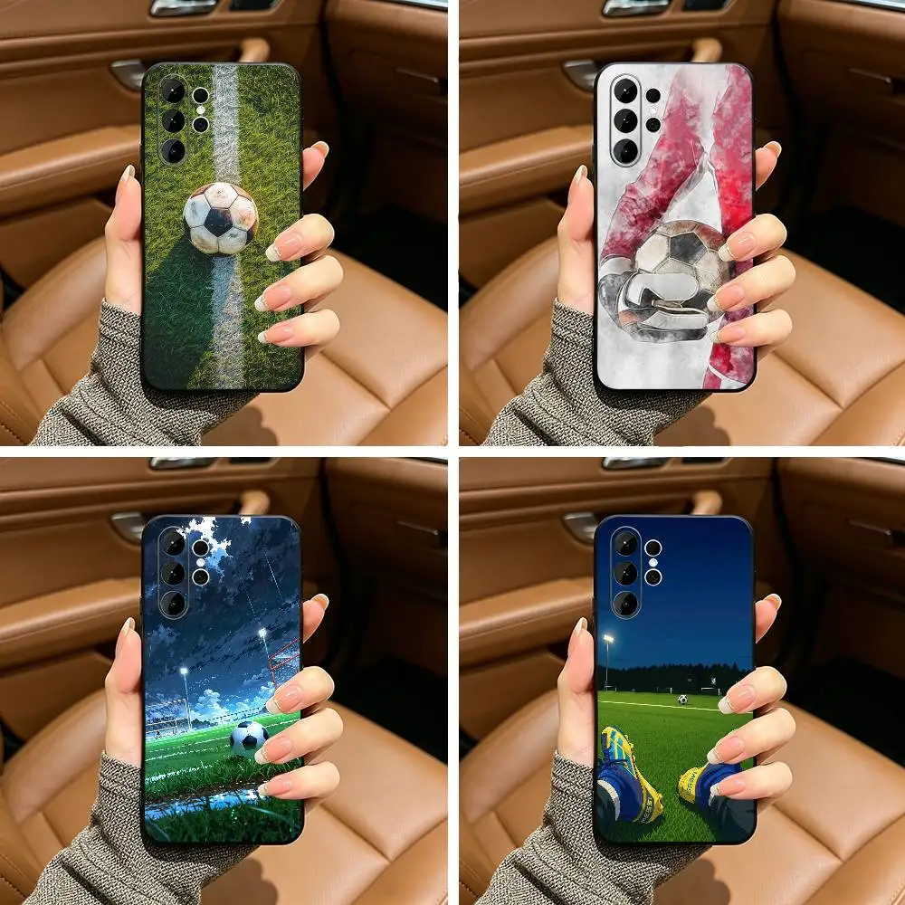 Football pattern Phone Case For Samsung S25,S24,S21,S22,,Plus S23,S30,Ultra,S20,Fe,Lite,Black Soft Silicone