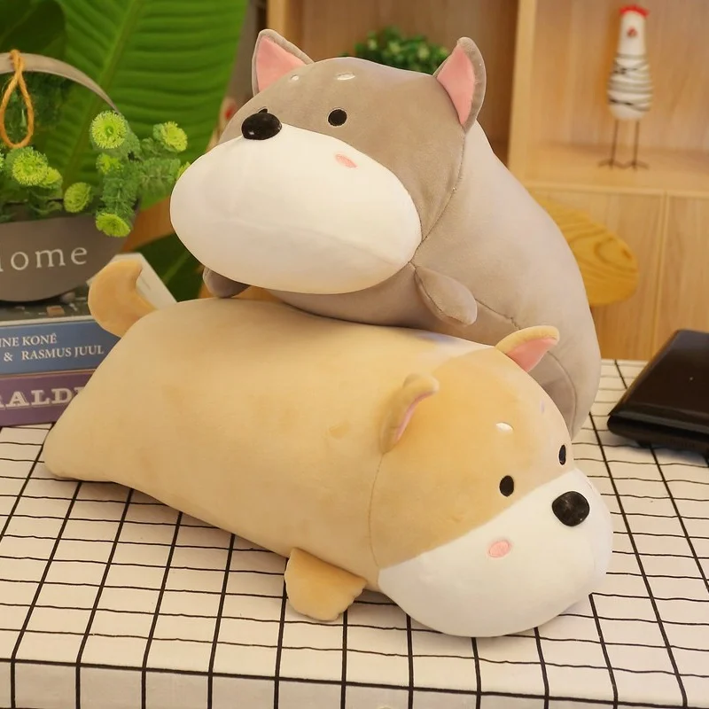 New Squishy Dog Doll Plush Toy Stuffed Kawaii Brown Grey Shiba Inu Doggy Lying Soft Animal Cuddly Plushie Peluche Kid Man Gift