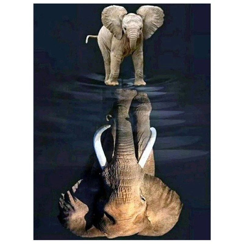 Diamond Painting Elephant Full Round Diamond Embroidery Animals Reflection Pictures Of Rhinestones Home Decor