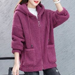 Size 4XL Winter Thickened Lamb Hooded Coat For Winter 2023 New Korean Loose Mid-Long Hooded Coat Women's Warm Basic Jackets Warm