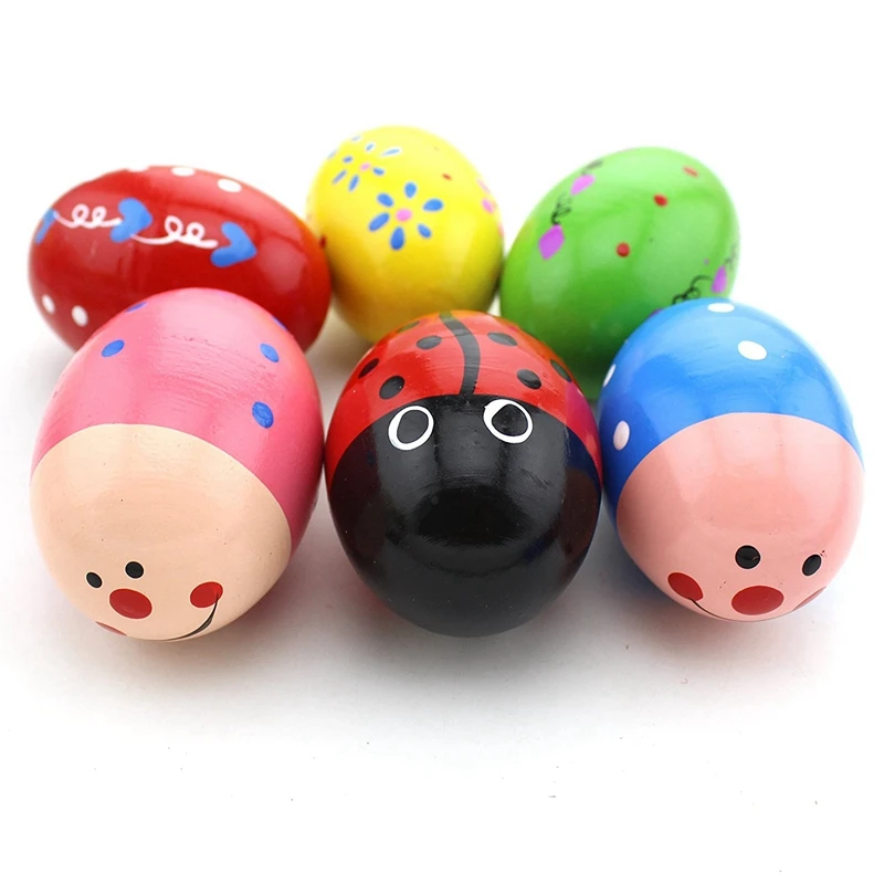 Set mit 6 hölzernen Percussion-Eier-Maracas-Eier schüttlern für Kinder