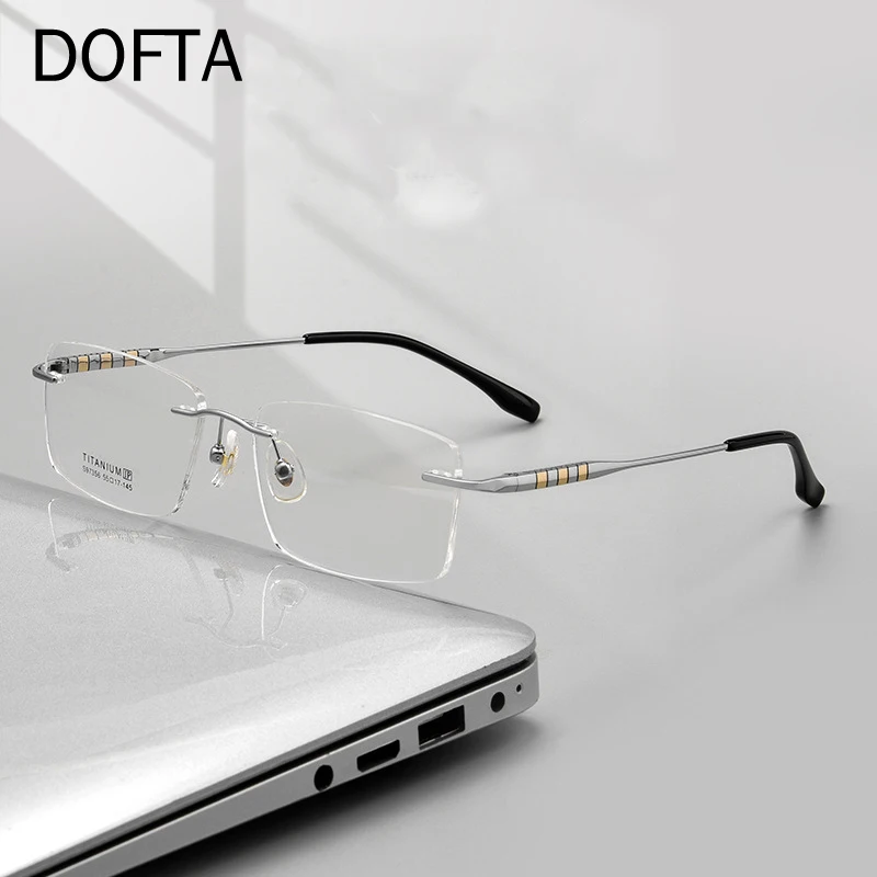 

DOFTA Titanium Alloy Optical Glasses Frame Men New Women Rimless Prescription Square Eyeglasses Myopia Business Eyewear 5967