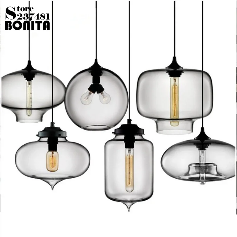Northern Europe Simple Transparent Glass Hanging Lights Dining Room Colorful Goldfish Bowl Cord Pendant Lamp Edison Chanderlier