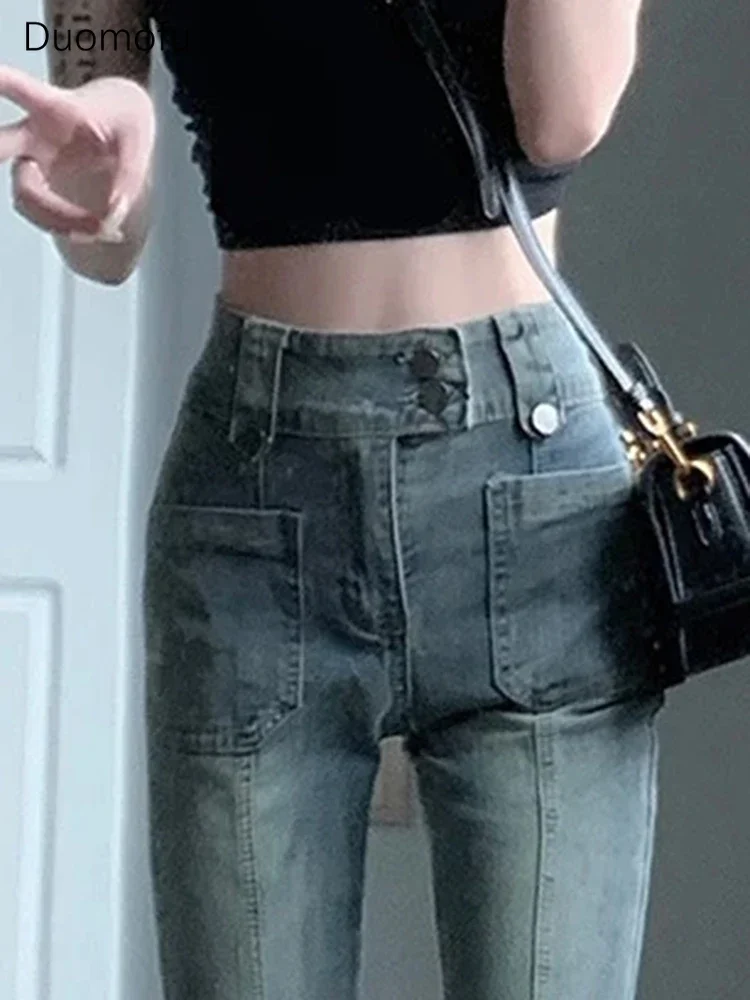 Duomofu American Vintage Sexy High Waist Slim Female Jeans Spring New Classic Full Length Fashion Simple Chic Flare Women Jeans