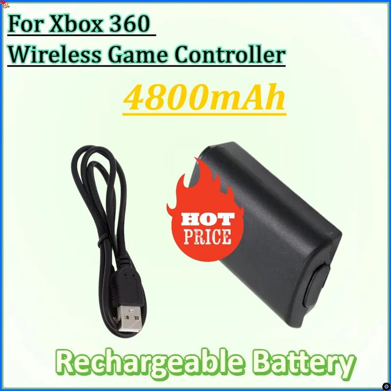 

For Xbox 360 Wireless Game Controller Gamepads with USB Charging Cable New 4800mAh Rechargeable NI-MH Battery Pack Black