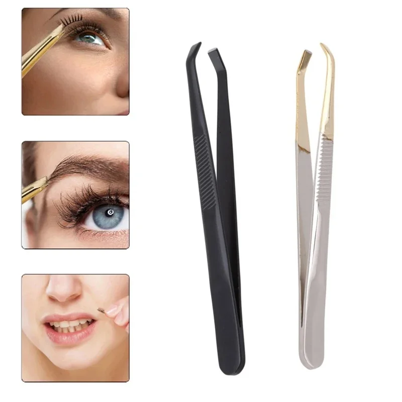 Pince à épiler pour sourcils, 1 pièce, en acier inoxydable, à pointe plate et inclinée, pour l'épilation du visage, des sourcils et des cils, outil de maquillage et de beauté