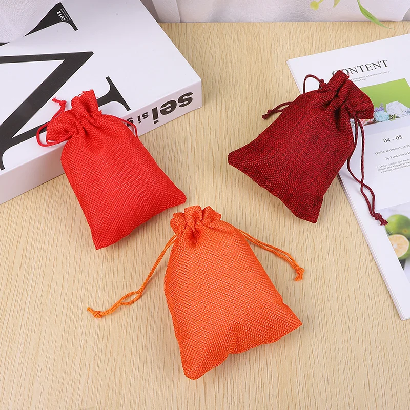 17x23cm 50pcs Jute Bags Drawstring Pouches Jewelry Packaging Natural Linen Burlap Bag Wedding Favor Party Supplier Customized