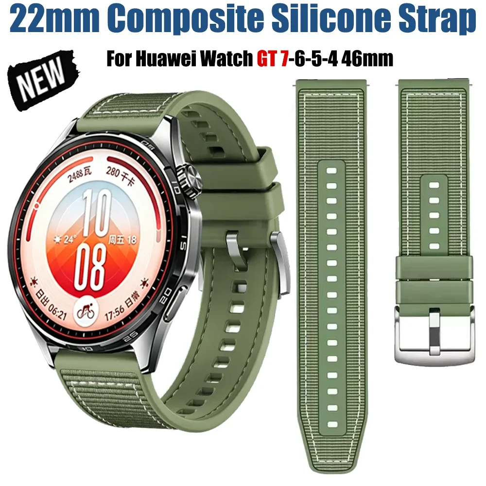 22mm Composite Silicone Strap For Huawei Watch 5 GT7-6-5-4 46mm Official Braided Bracelet for Huawei Watch GT Runner 2 Accessory