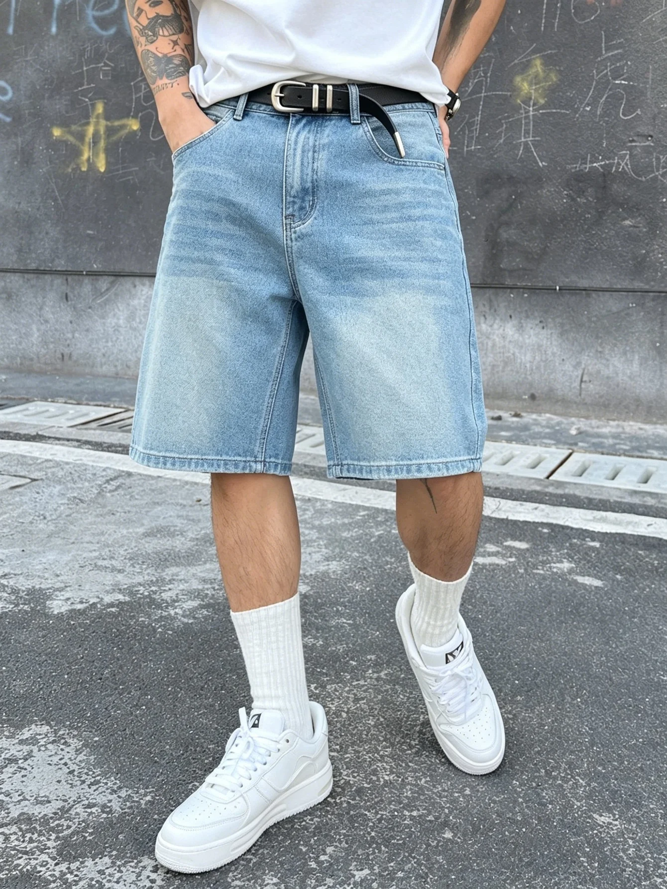 

Stylish Loose Blue Jean Shorts Male Non Elastic Casual Jorts Soft Durable Fabric Ideal For Daily Outdoor Daily Summer Activities