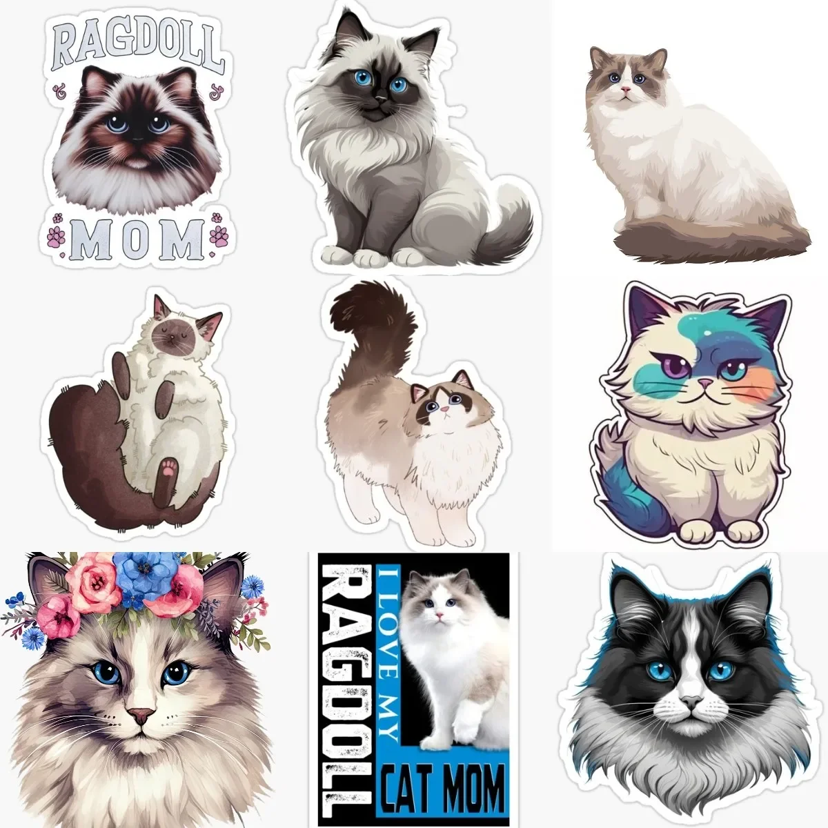 

Cute Ragdoll Cat Pets Catoon PVC Waterproof Sticker for Decorate Fridge Room Wall Car Van Window Helmet Bumper Decal Accessories