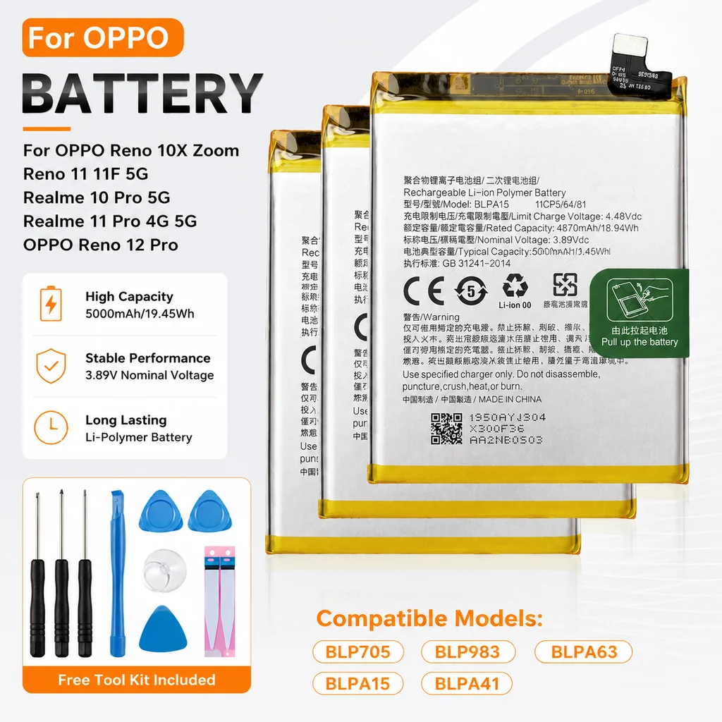 Сменная батарея BLP705 BLP983 BLPA63 BLPA15 BLPA41 для OPPO Reno 10X Zoom/11/11F, для OnePlus 12 Pro, для Realme 10/11 Pro
