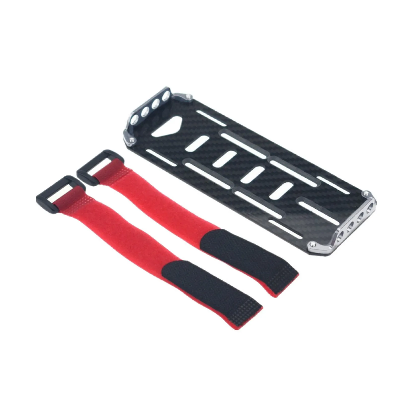 แผ่นยึดแบตเตอรี่คาร์บอนไฟเบอร์สำหรับรถบังคับวิทยุ SCX10 ขนาด 1/10 รองรับแบตเตอรี่ 2S 3S พร้อมสายรัดและสกรู อะไหล่ของเล่นโมเดล