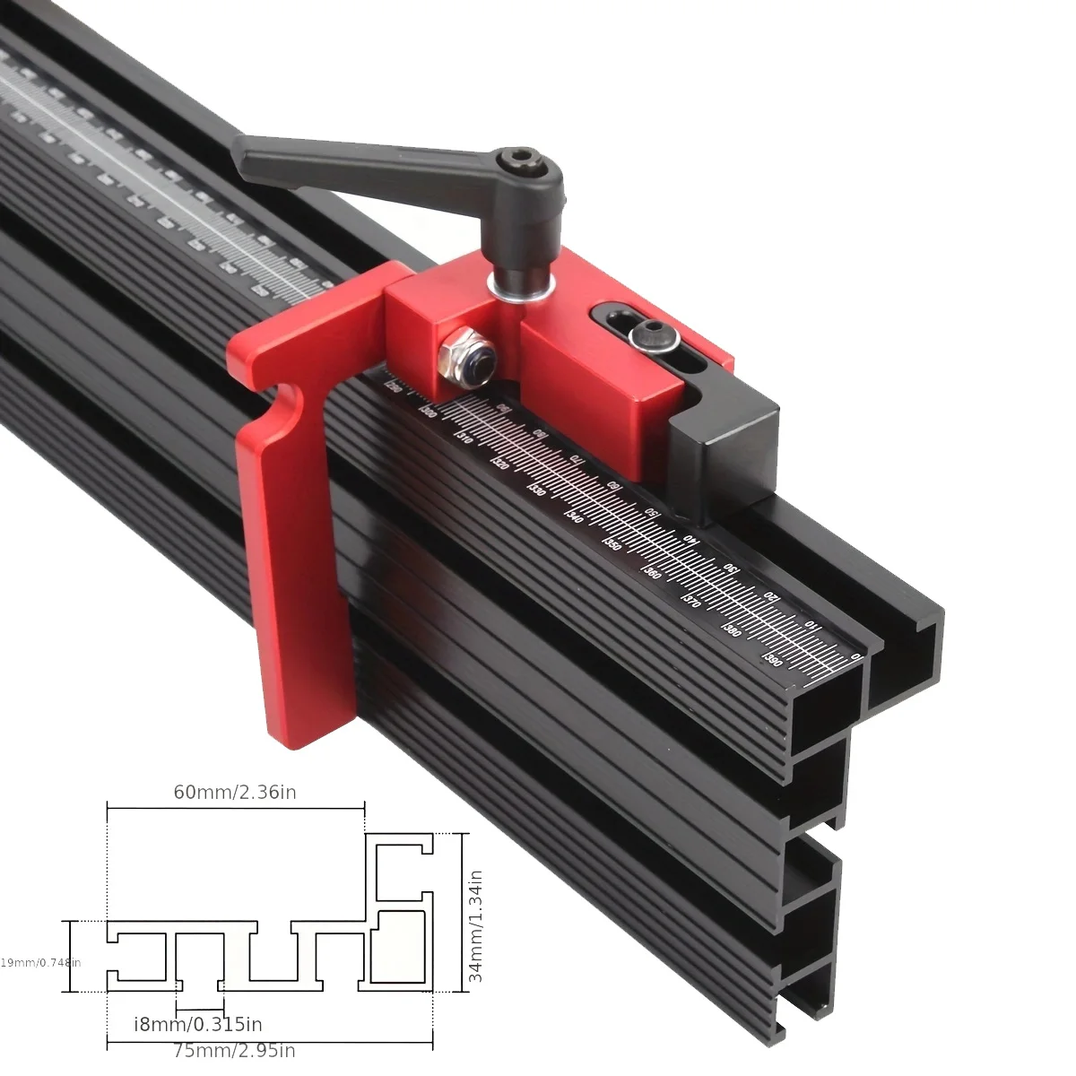 75 Type Black Aluminum Profile Router Fence Multi T-Track Table Saw Fence Woodworking T-Slot Miter Track Fence Stopper 400mm