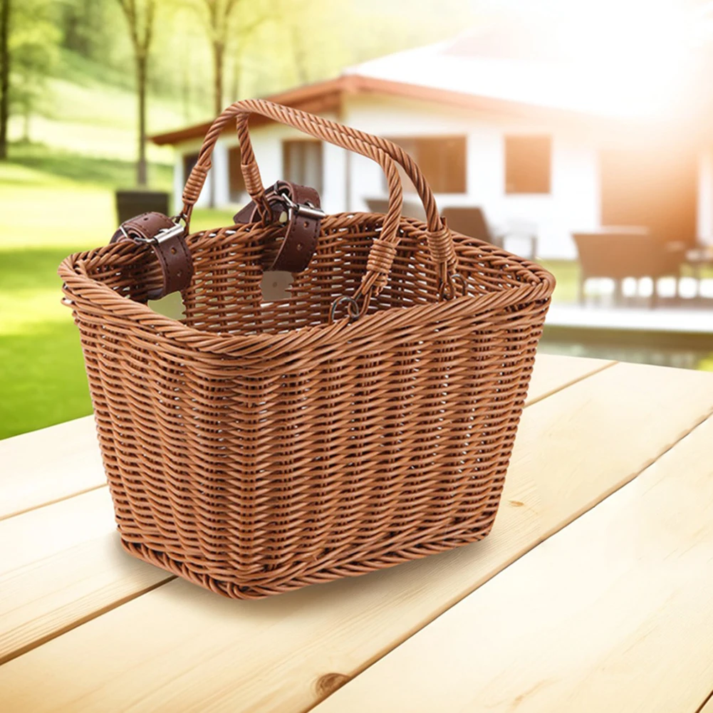 

Bike Front Basket with Handles Cute Square Bicycle Basket Adjustable Leather Straps Bicycle Storage Basket Bicycle Accessories