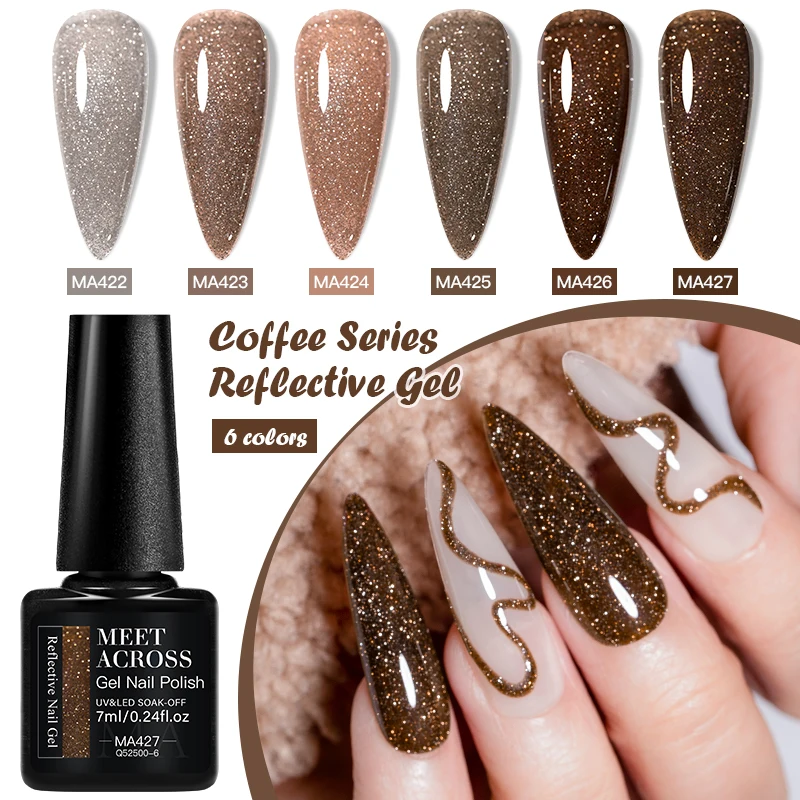 MEET ACROSS 6 Pz/set Serie Caffè Glitter Nail Gel Polish Set FAI DA TE Unghie artistiche Soak Off UV/LED Pittura Scintillante Gel Vernis Kit